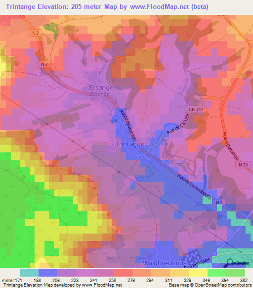 Trintange,Luxembourg Elevation Map