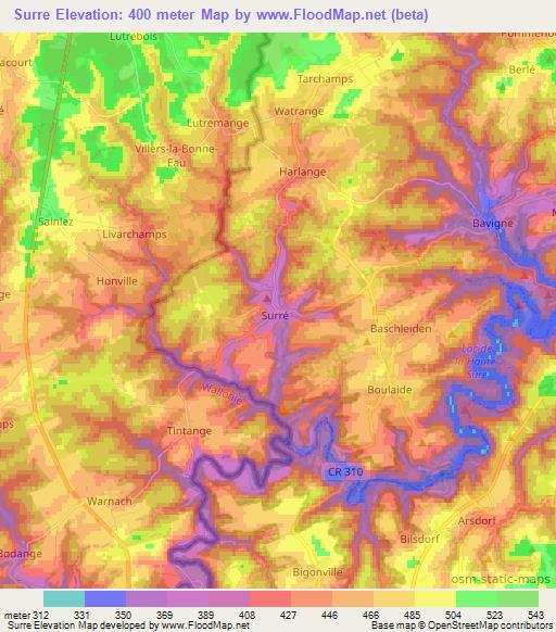 Surre,Luxembourg Elevation Map