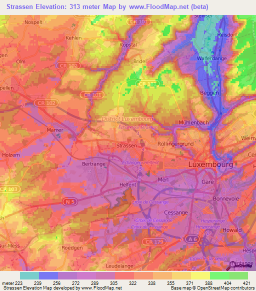 Strassen,Luxembourg Elevation Map