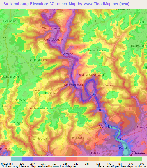 Stolzembourg,Luxembourg Elevation Map