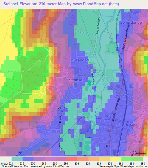 Steinsel,Luxembourg Elevation Map