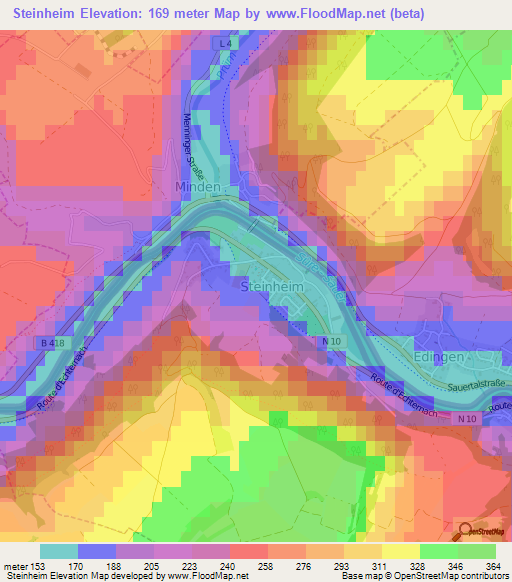 Steinheim,Luxembourg Elevation Map