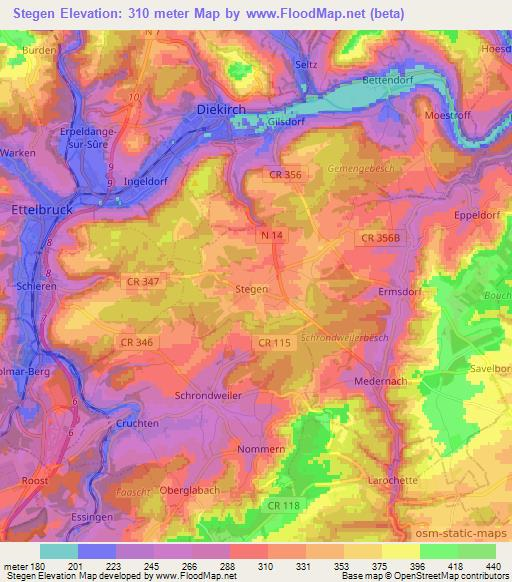 Stegen,Luxembourg Elevation Map