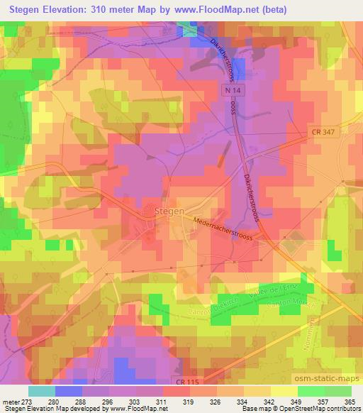 Stegen,Luxembourg Elevation Map