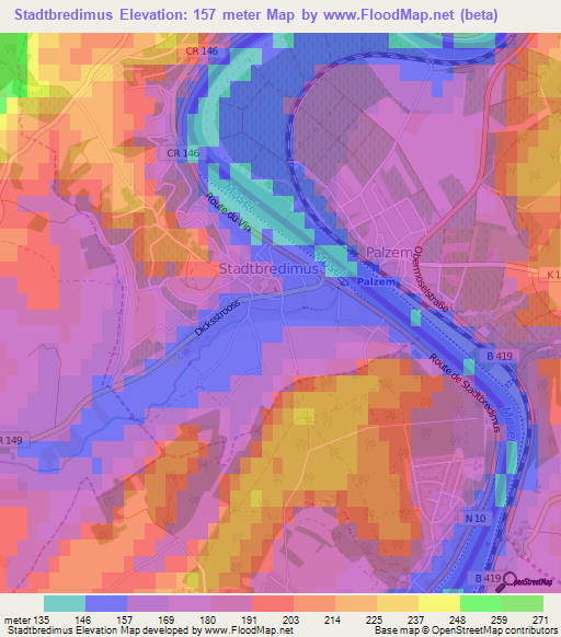 Stadtbredimus,Luxembourg Elevation Map