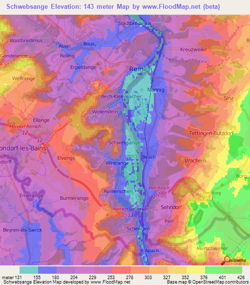 Schwebsange,Luxembourg Elevation Map