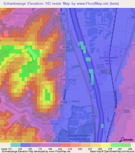 Schwebsange,Luxembourg Elevation Map