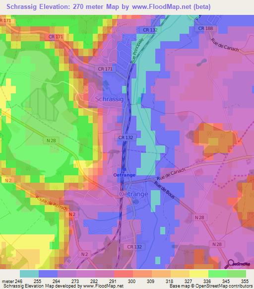 Schrassig,Luxembourg Elevation Map