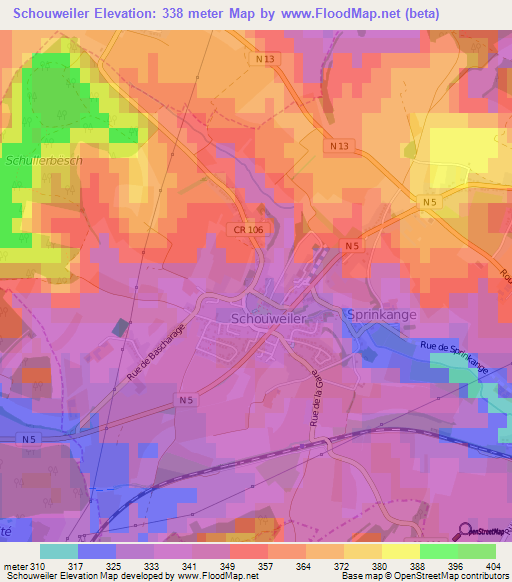 Schouweiler,Luxembourg Elevation Map