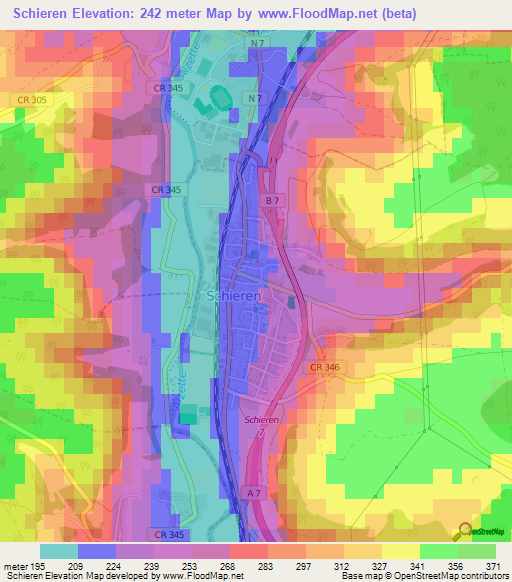 Schieren,Luxembourg Elevation Map