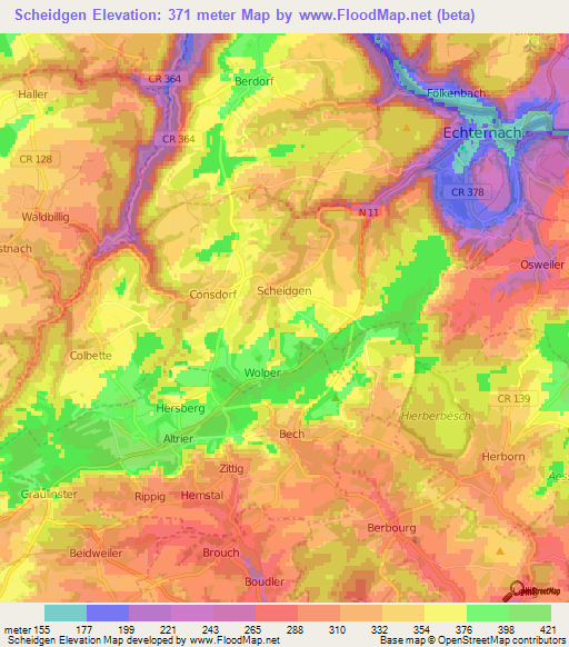 Scheidgen,Luxembourg Elevation Map