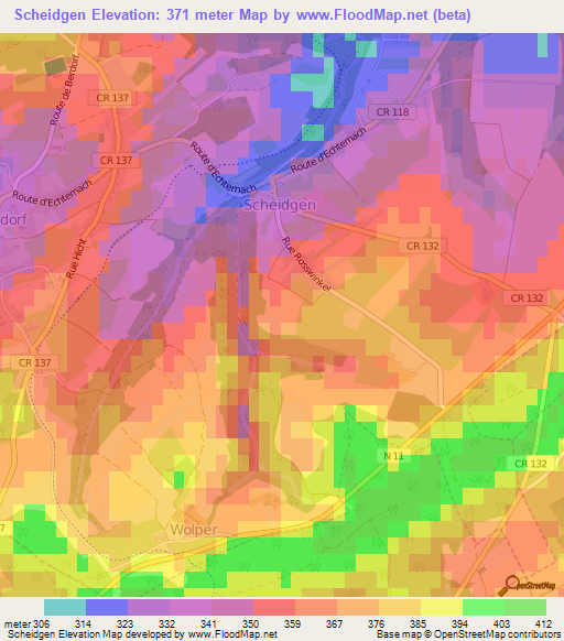 Scheidgen,Luxembourg Elevation Map