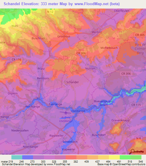 Schandel,Luxembourg Elevation Map