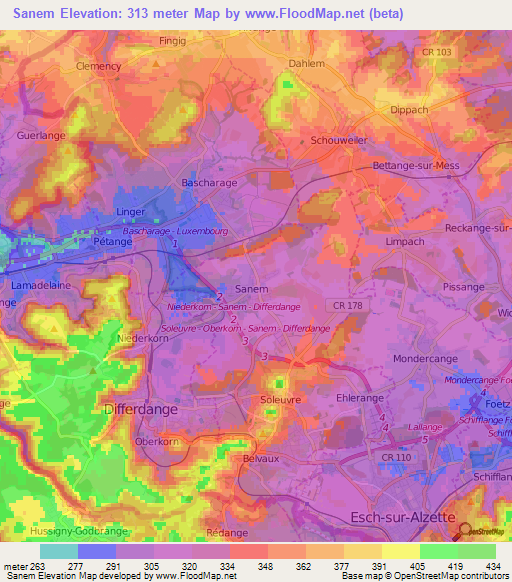 Sanem,Luxembourg Elevation Map