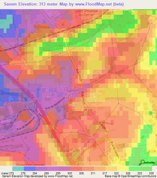 Sanem,Luxembourg Elevation Map