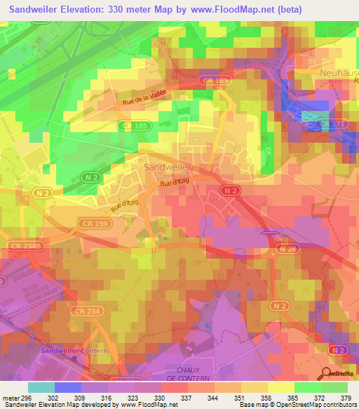 Sandweiler,Luxembourg Elevation Map