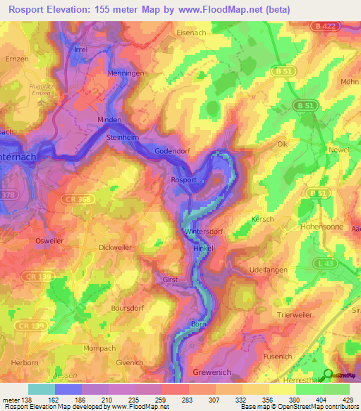 Rosport,Luxembourg Elevation Map