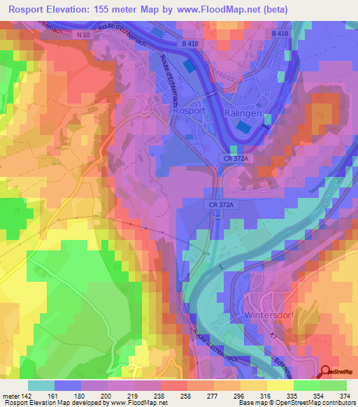 Rosport,Luxembourg Elevation Map
