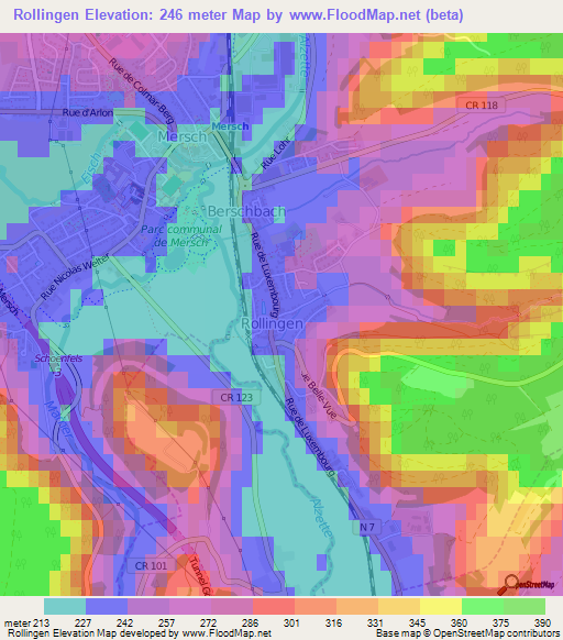 Rollingen,Luxembourg Elevation Map