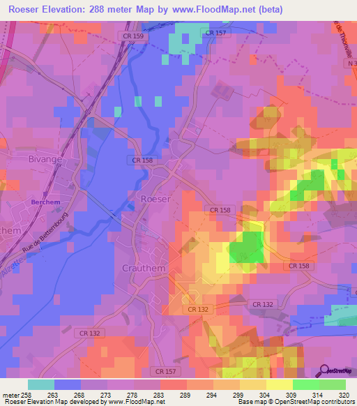 Roeser,Luxembourg Elevation Map