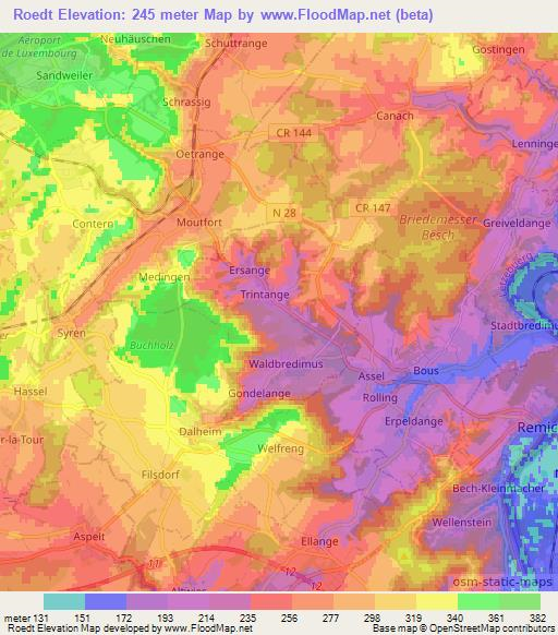 Roedt,Luxembourg Elevation Map