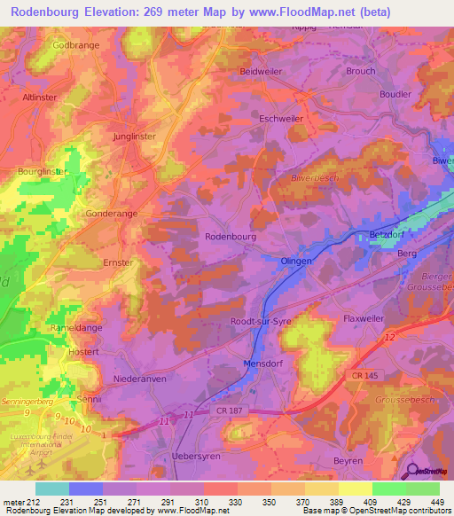 Rodenbourg,Luxembourg Elevation Map