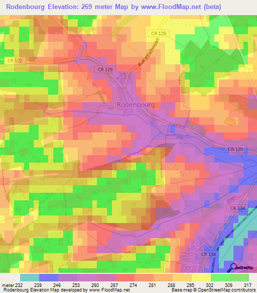 Rodenbourg,Luxembourg Elevation Map