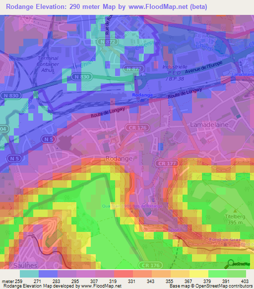 Rodange,Luxembourg Elevation Map