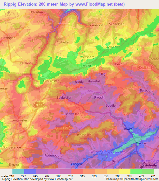 Rippig,Luxembourg Elevation Map