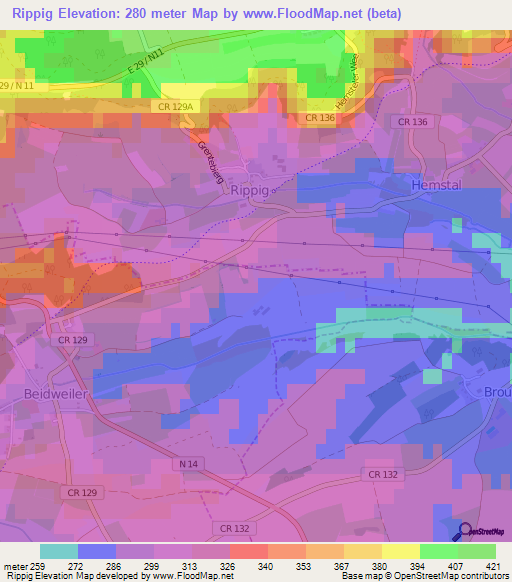 Rippig,Luxembourg Elevation Map