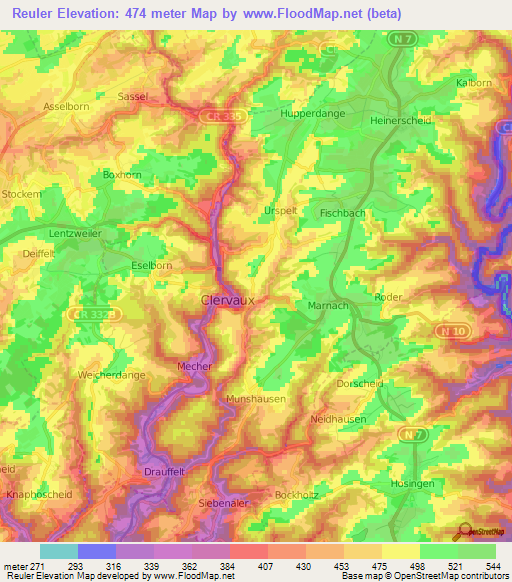 Reuler,Luxembourg Elevation Map
