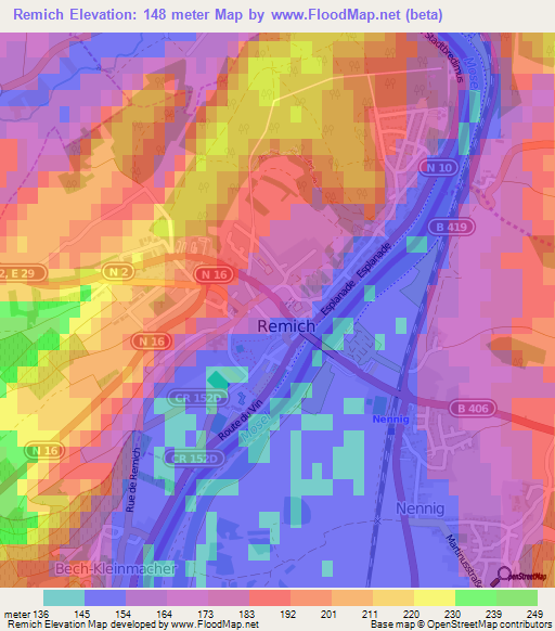 Remich,Luxembourg Elevation Map