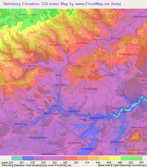 Reimberg,Luxembourg Elevation Map
