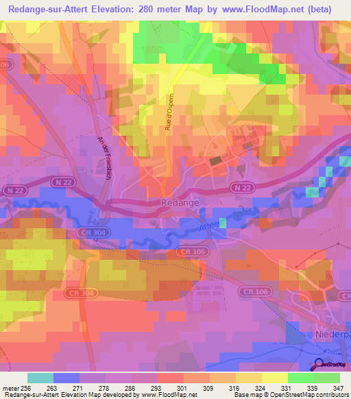 Redange-sur-Attert,Luxembourg Elevation Map
