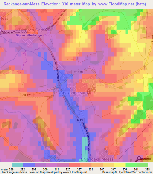 Reckange-sur-Mess,Luxembourg Elevation Map