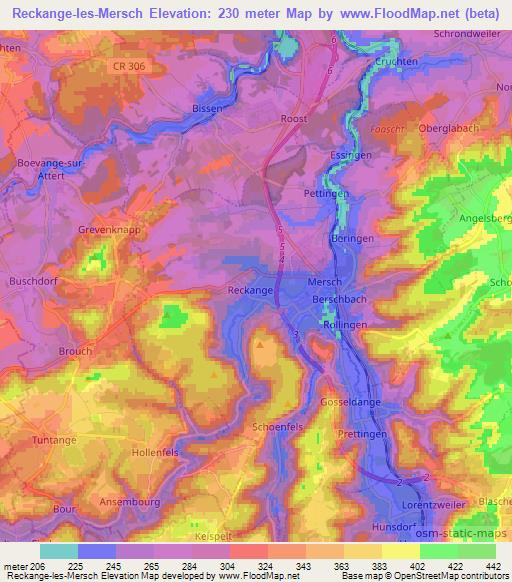 Reckange-les-Mersch,Luxembourg Elevation Map