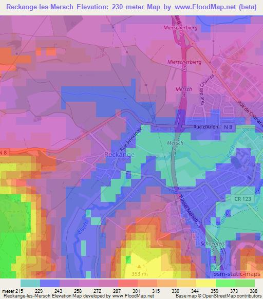 Reckange-les-Mersch,Luxembourg Elevation Map