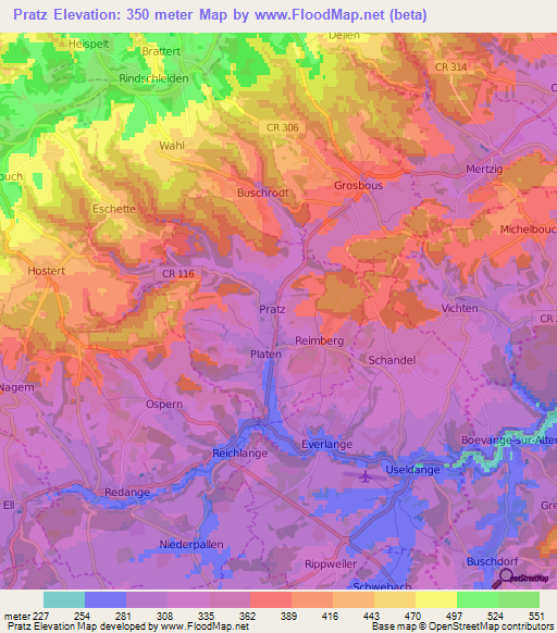 Pratz,Luxembourg Elevation Map