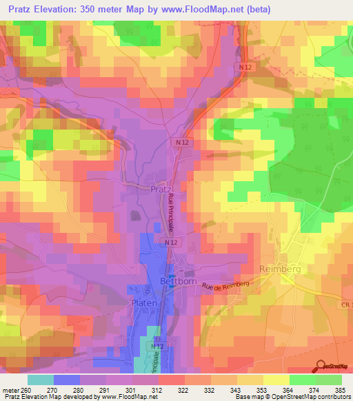 Pratz,Luxembourg Elevation Map