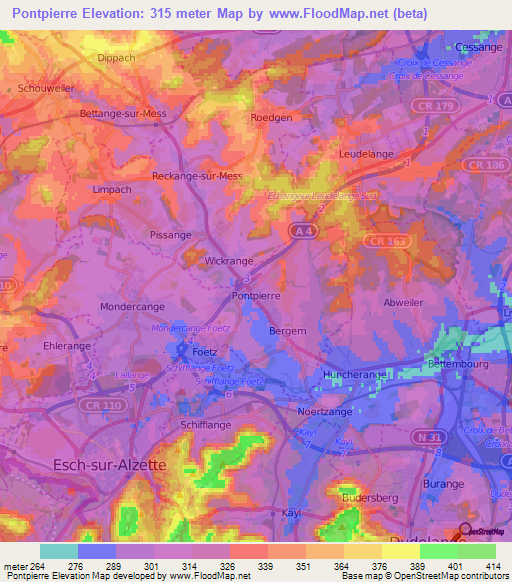Pontpierre,Luxembourg Elevation Map