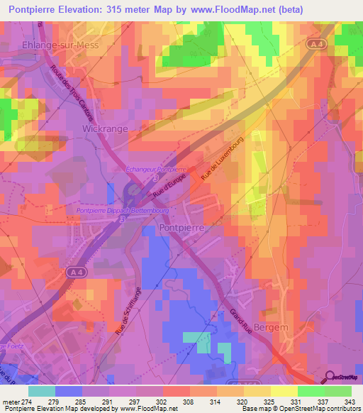 Pontpierre,Luxembourg Elevation Map