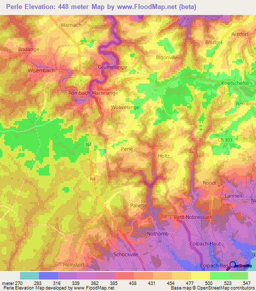 Perle,Luxembourg Elevation Map