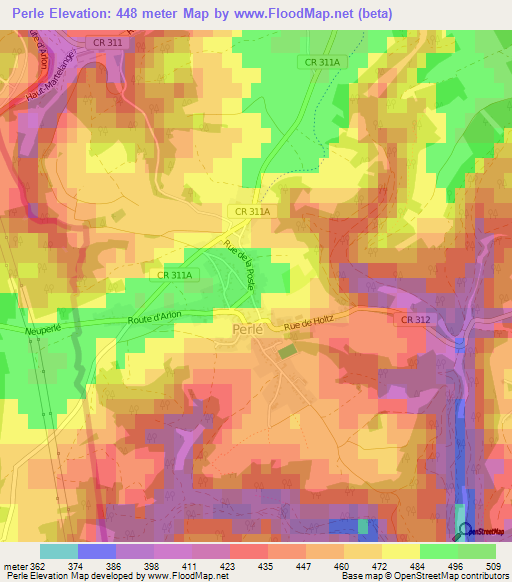 Perle,Luxembourg Elevation Map