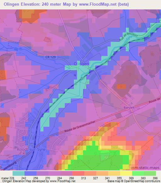 Olingen,Luxembourg Elevation Map