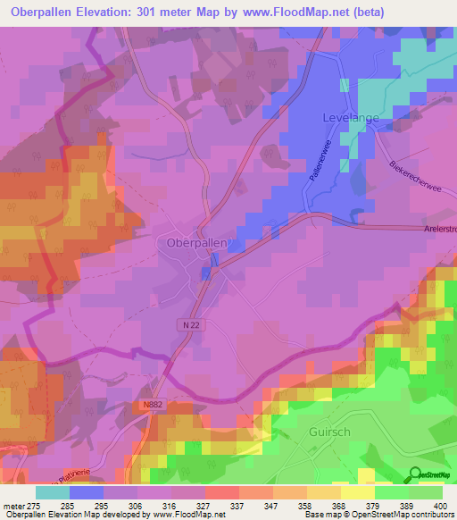Oberpallen,Luxembourg Elevation Map
