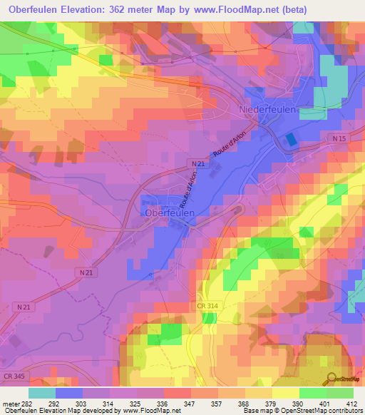 Oberfeulen,Luxembourg Elevation Map