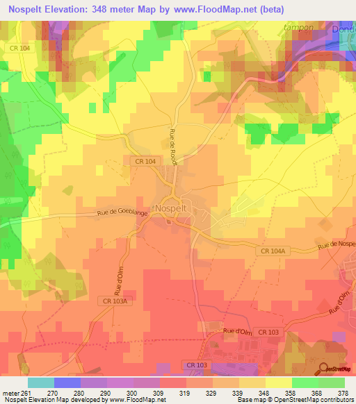 Nospelt,Luxembourg Elevation Map