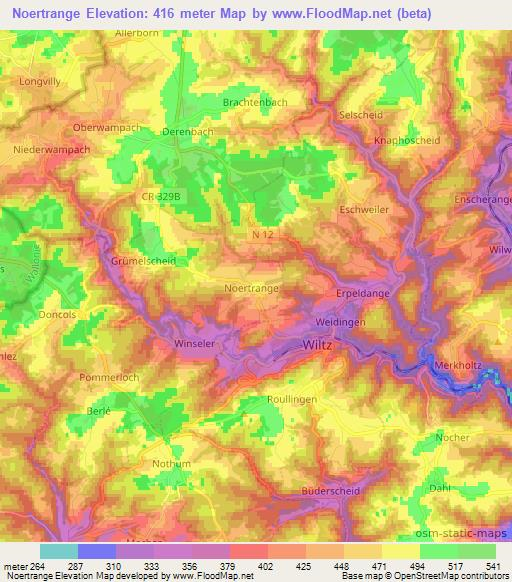 Noertrange,Luxembourg Elevation Map