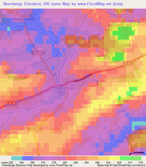 Noerdange,Luxembourg Elevation Map