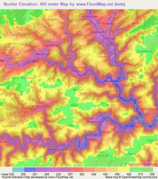 Nocher,Luxembourg Elevation Map